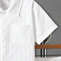 Boys White Self Designed Shirt With Shorts Set 2 pc. Sets