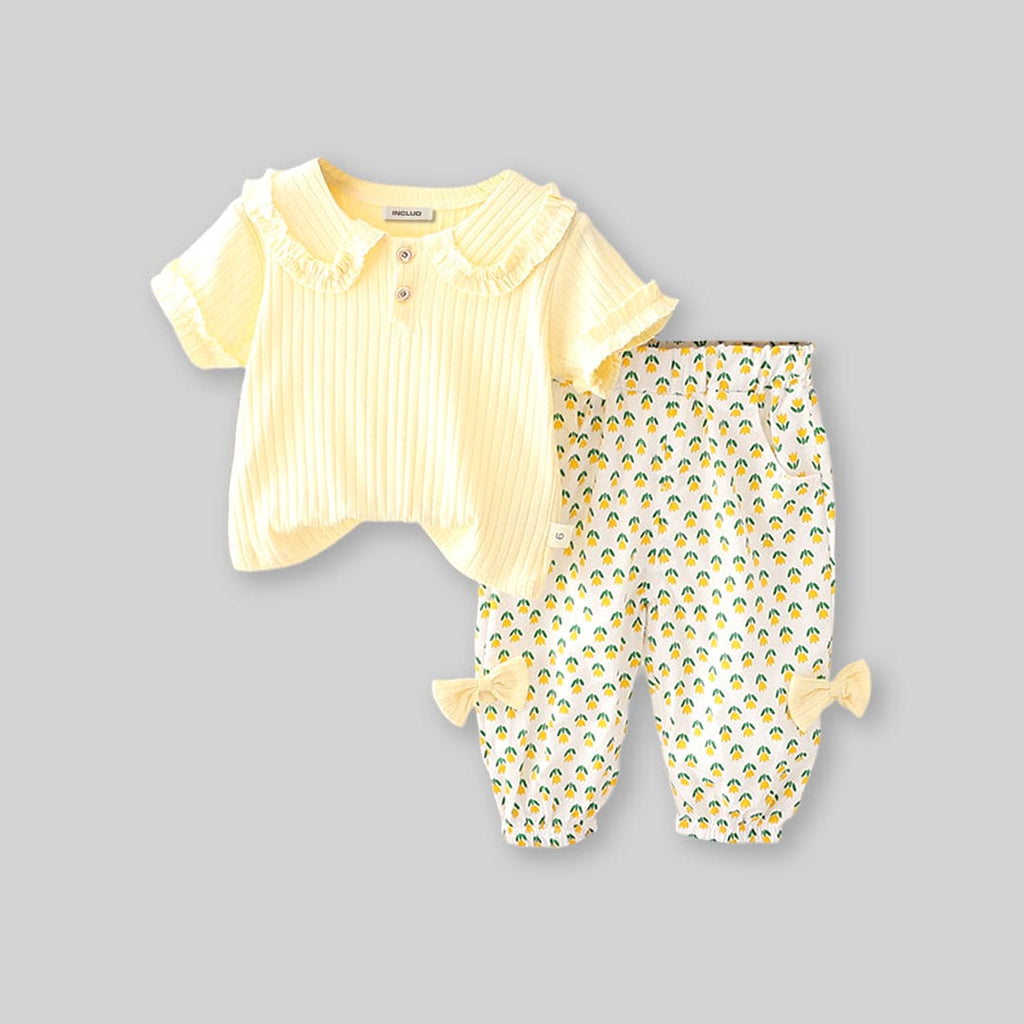 Girls Yellow T-shirt with Printed Capris Set Sets Yellow 1-2 Y 