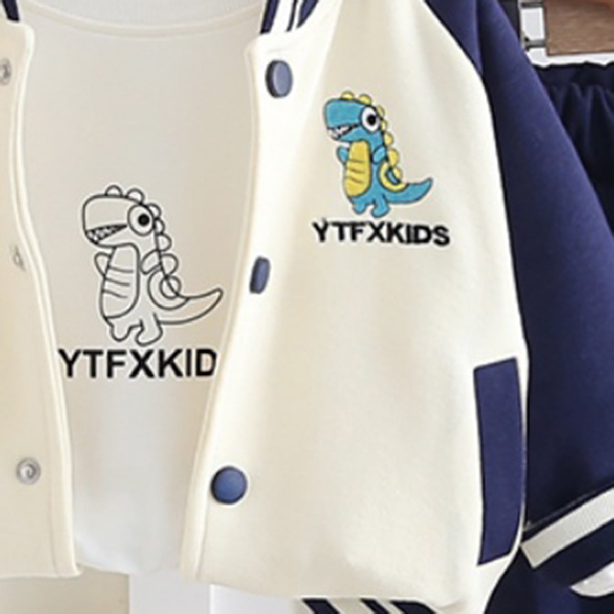 Boys Blue Dinosaur Printed Jacket With T-Shirt and Pants Set 3 pc. Sets