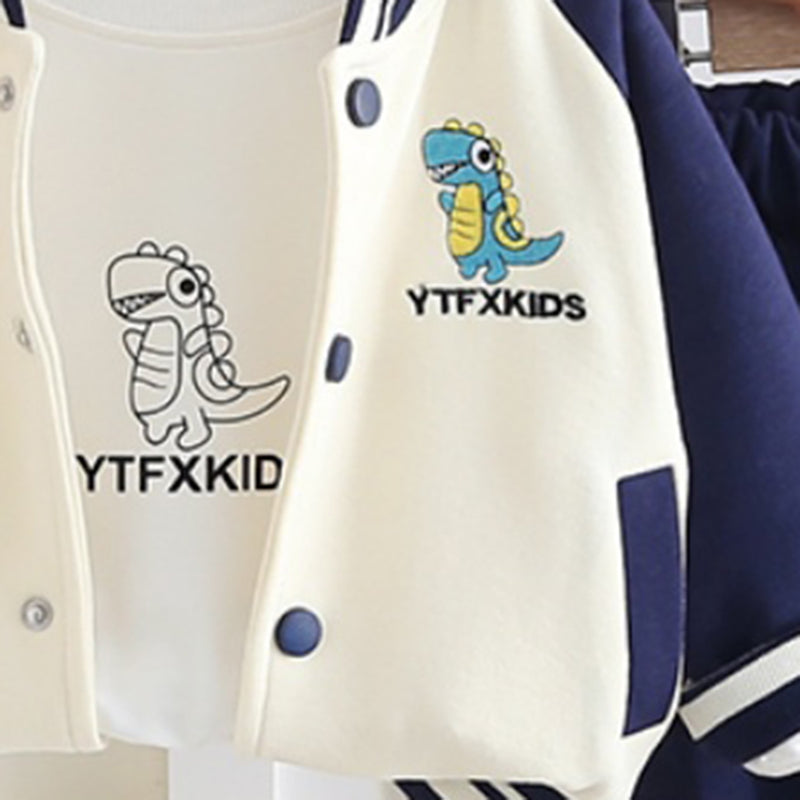 Boys Blue Dinosaur Printed Jacket With T-Shirt and Pants Set 3 pc. Sets