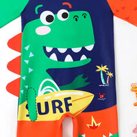 Boys Multicolor Dinosaur Print Swimwear Bodysuit With Swim Cap Beachwear