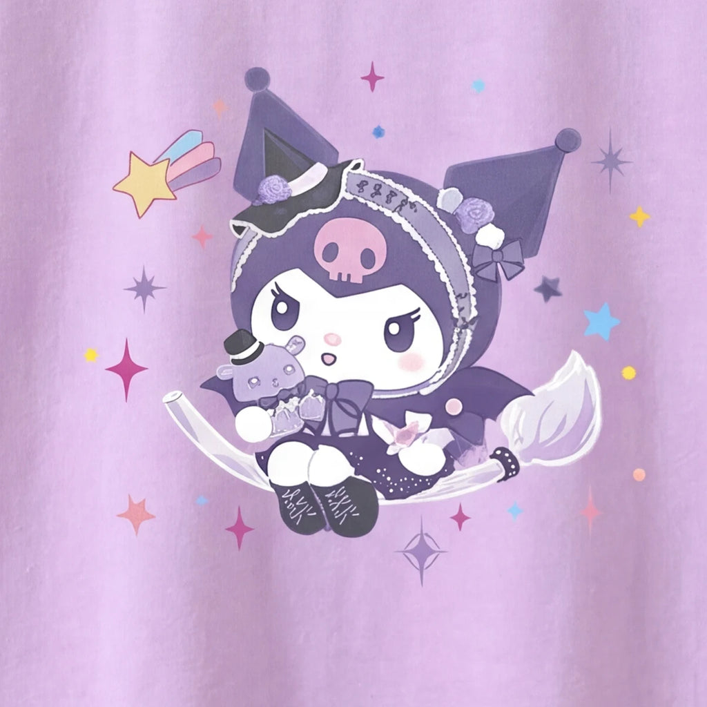 Girls Purple Kuromi Cartoon Printed Short Sleeve T-Shirt Tshirts