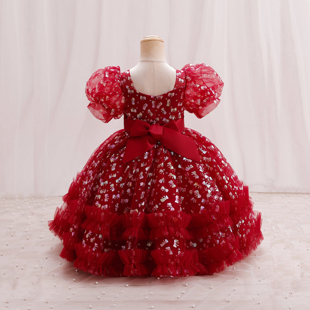 Girls Puff Sleeve Foil Print Fit & Flare Dress Party Dresses   