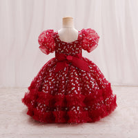 Girls Puff Sleeve Foil Print Fit & Flare Dress Party Dresses   