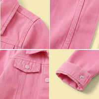 Girls Pink Long Sleeve Typography Denim Jacket Coats & Jackets