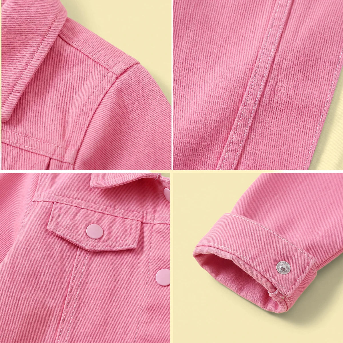 Girls Pink Long Sleeve Typography Denim Jacket Coats & Jackets