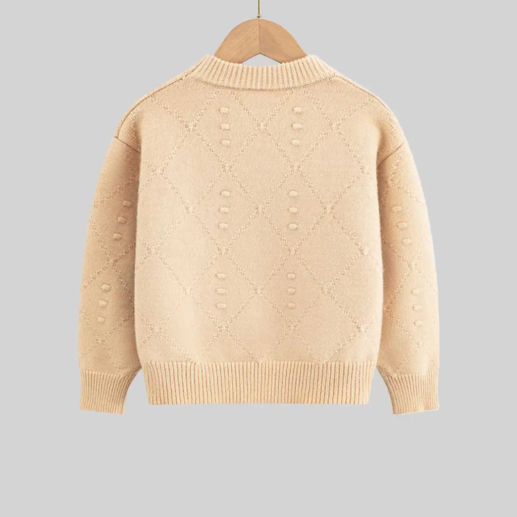 Boys Beige Self-Design Diamond Pattern Sweater Sweaters & Cardigans