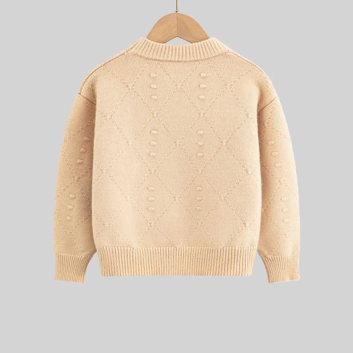 Boys Beige Self-Design Diamond Pattern Sweater Sweaters & Cardigans