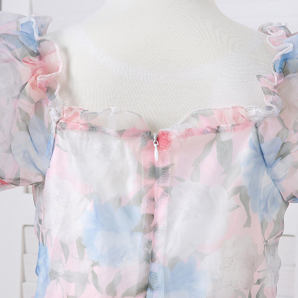 Girls Multicolor Puff Sleeve Floral Print Fit & Flare Dress Casual Dresses