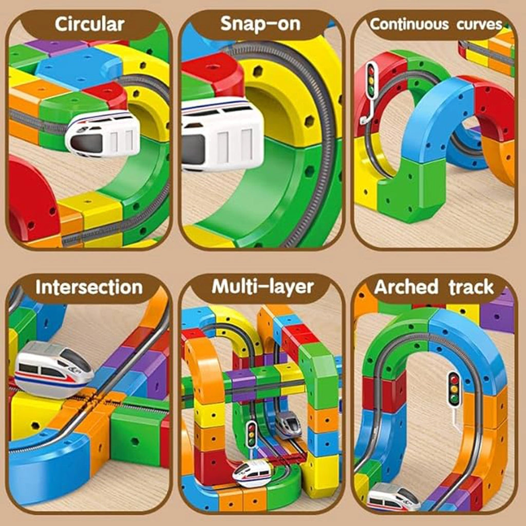 Electric Train Track Set for Kids -3D Anti-Gravity Flexible Tracks with Motorized Train, Traffic Signs & STEM Building Play Trending Accessories