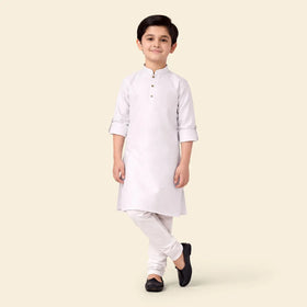 Boys White Ethnic wear Cotton Long Sleeve Kurta With Pyjama Set Ethnicwear Boys White 1-2 Y