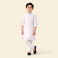 Boys White Ethnic wear Cotton Long Sleeve Kurta With Pyjama Set Ethnicwear Boys White 1-2 Y