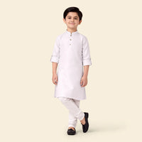 Boys White Ethnic wear Cotton Long Sleeve Kurta With Pyjama Set Ethnicwear Boys White 1-2 Y