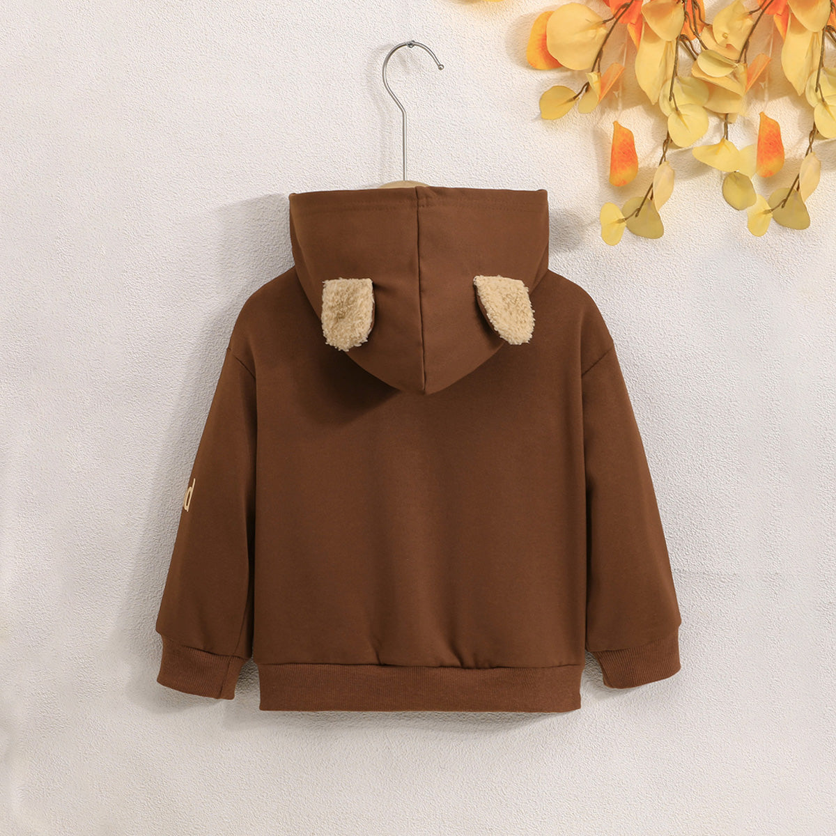 Girls Brown Friend Printed Front Zipper Hooded Winter Jacket Coats & Jackets