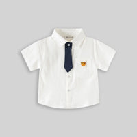 Boys White Short Sleeve Shirt with Bear Patch Pocket Shirts