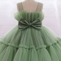 Girls Olive Green Sleeveless Tutu Partywear Dress With Back Bow Party Dresses