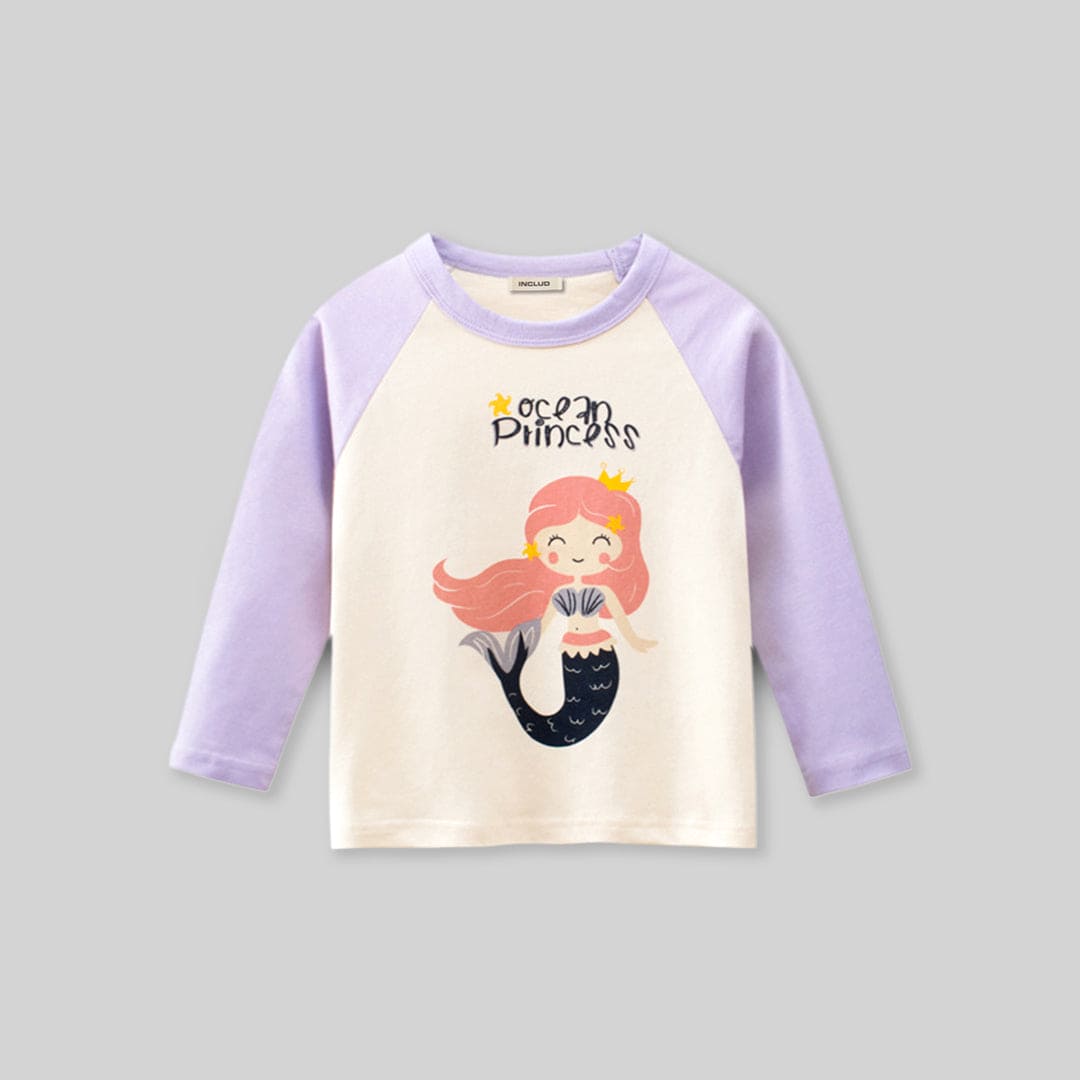 Girls Mermaid Print Full Sleeves T-shirt Tshirts   