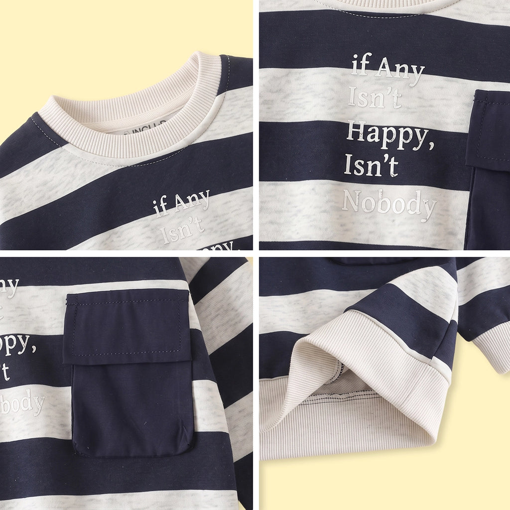 Boys Navy Blue Striped Long Sleeve Sweatshirt Sweatshirts & Hoodies