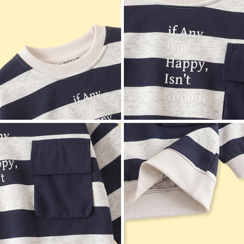 Boys Navy Blue Striped Long Sleeve Sweatshirt Sweatshirts & Hoodies