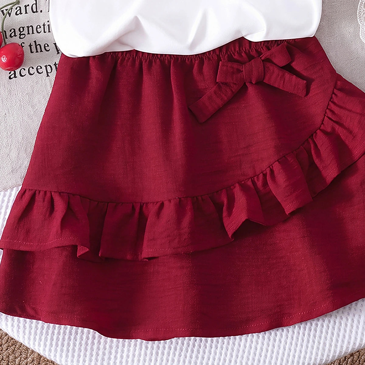 Girls White Love Typography Print Sleeveless Top With Skirt Sets 2 pc. Sets