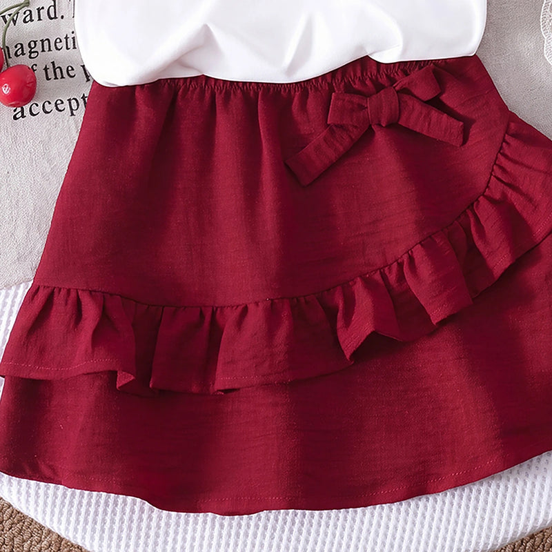 Girls White Love Typography Print Sleeveless Top With Skirt Sets 2 pc. Sets