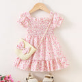Girls Pink Floral Printed Square Neck Fit & Flare Dress Casual Dresses Pink 2-3 Y