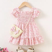 Girls Pink Floral Printed Square Neck Fit & Flare Dress Casual Dresses Pink 2-3 Y