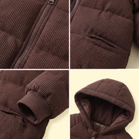 Boys Dark Brown Textured Hooded Zip-up Jacket Coats & Jackets