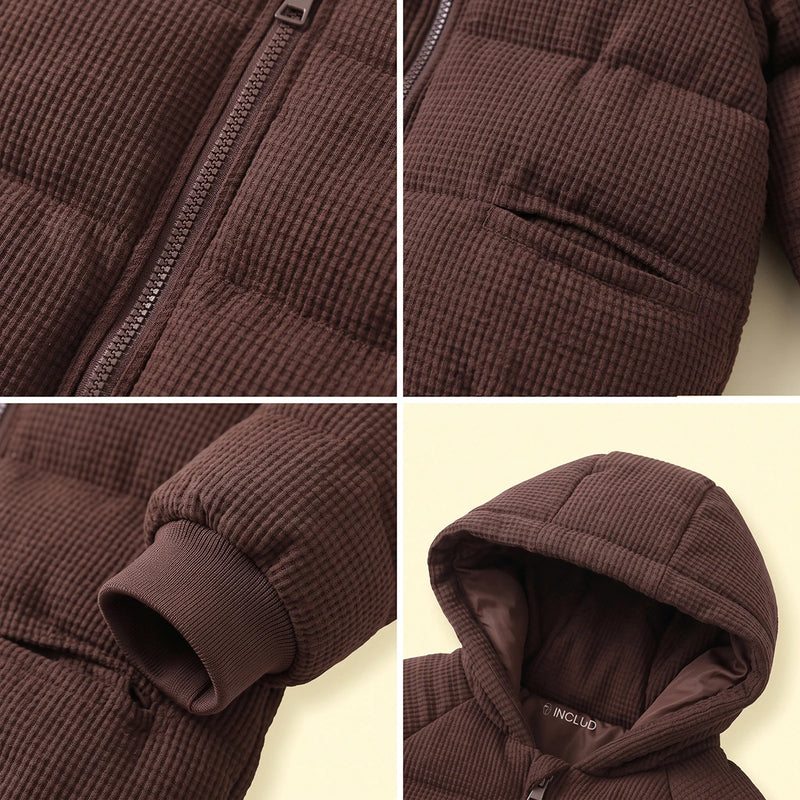 Boys Dark Brown Textured Hooded Zip-up Jacket Coats & Jackets