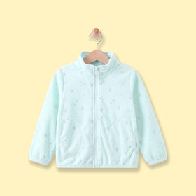 Girls Sky Blue Fleece Star Print Jacket Coats & Jackets Sky Blue 2-3 Y