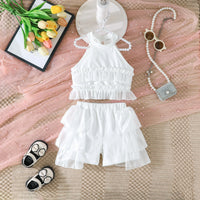 Girls White Ruffle Halter Top With Shorts Co-ord Sets Sets White 2-3 Y