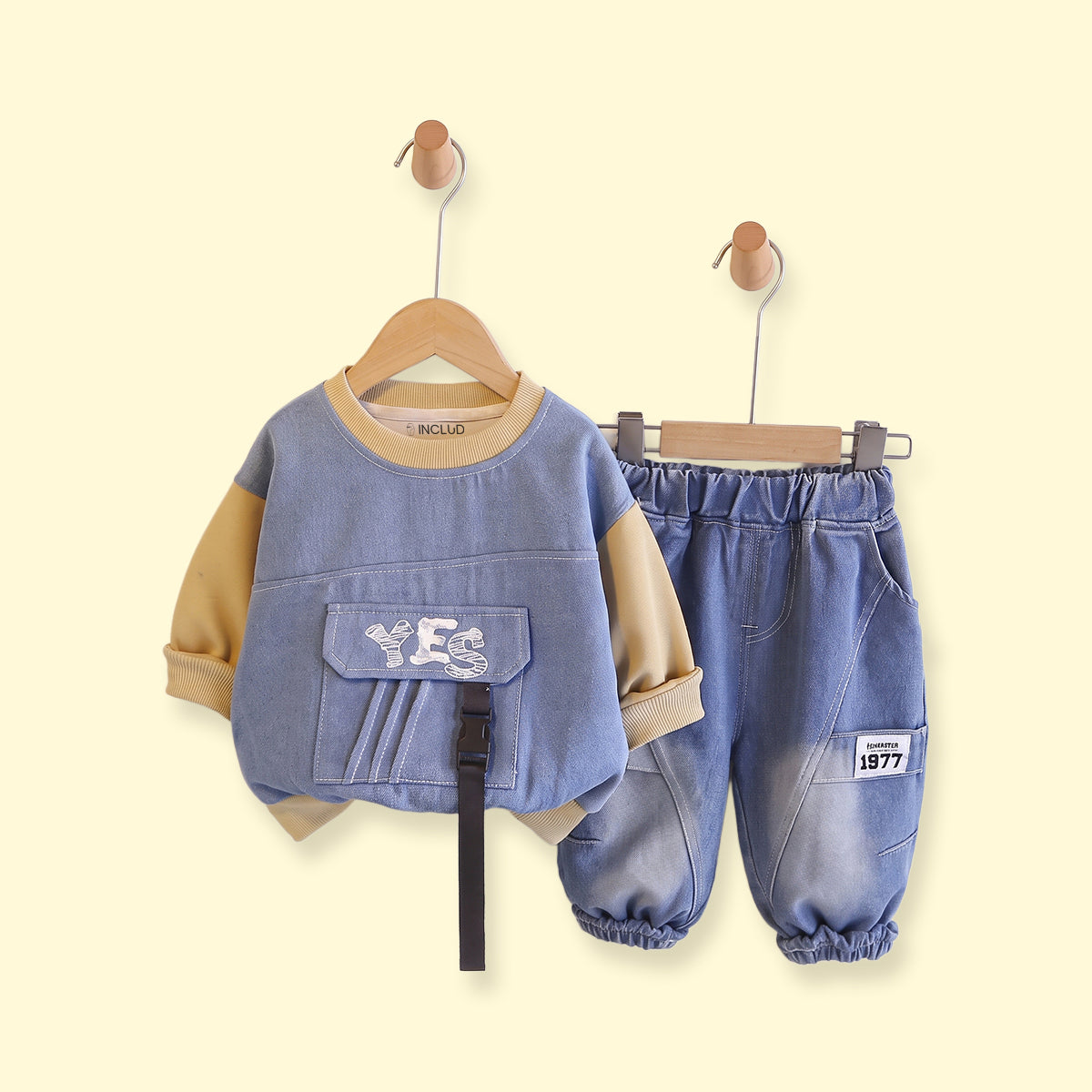 Boys Blue Typographic Sweatshirt & Denim Pants Sets Sets Blue 1-2 Y