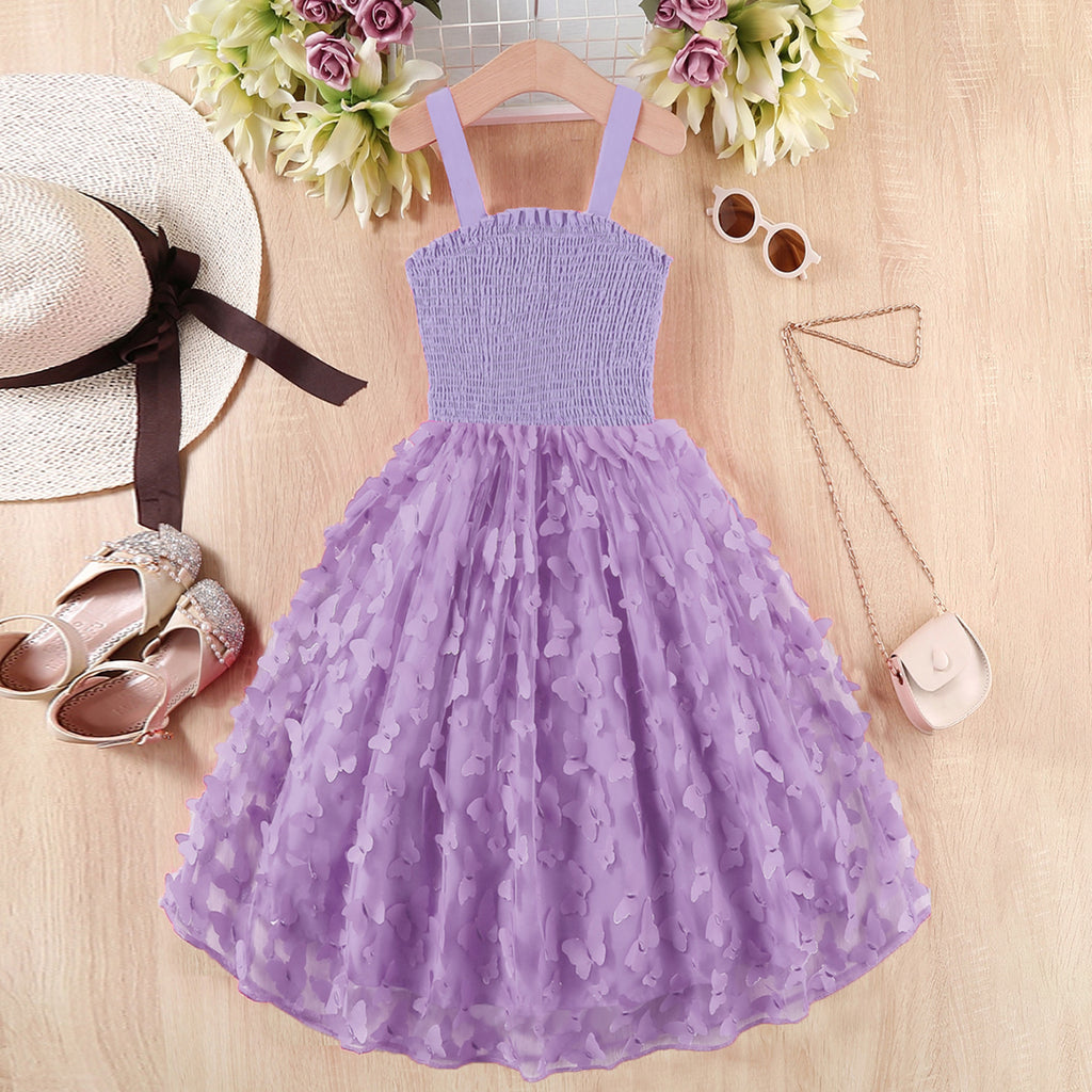 Girls Purple Sleeveless Butterfly Applique Fit & Flare Dress Casual Dresses Purple 8-9 Y