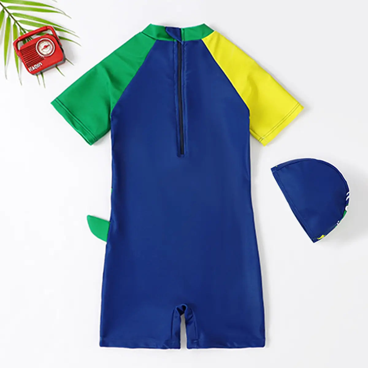 Boys Blue Graphics Swimwear Bodysuit With Swim Cap Beachwear