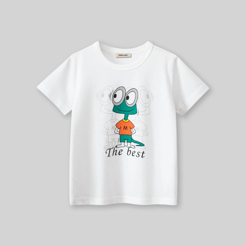 Boys White Graphic Cartoon Printed Short Sleeves T-Shirt Tshirts