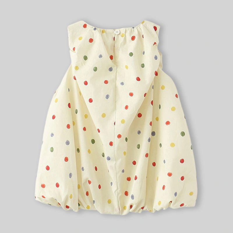 Girls Off White Polka Dot Print Heart Applique Balloon Dress Casual Dresses