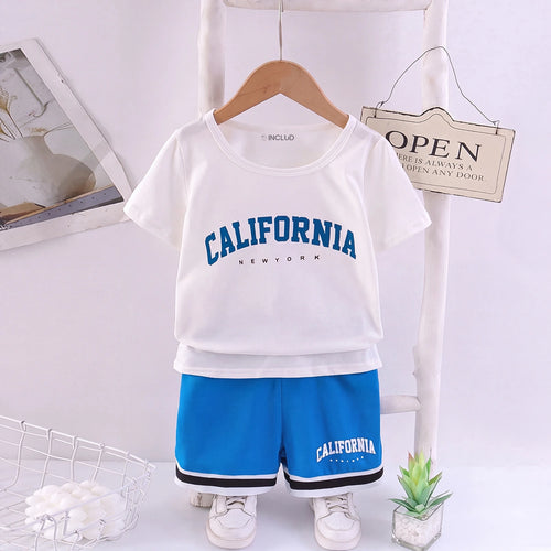 Boys White Typography Print Round Neck T-Shirt With Shorts Sets 2 pc. Sets White 3-4 Y