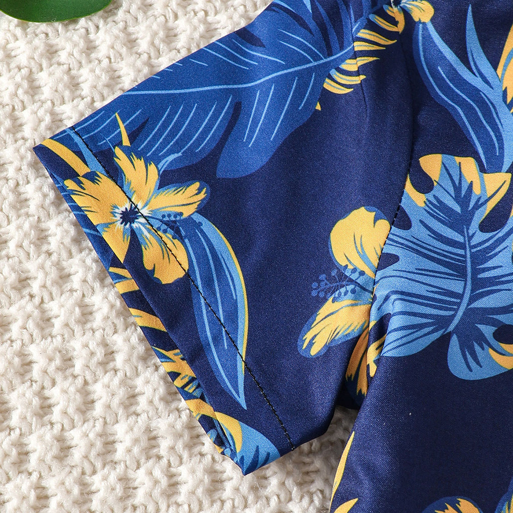 Boys Blue Tropical Print Short Sleeves Shirt With Shorts Set 2 pc. Sets