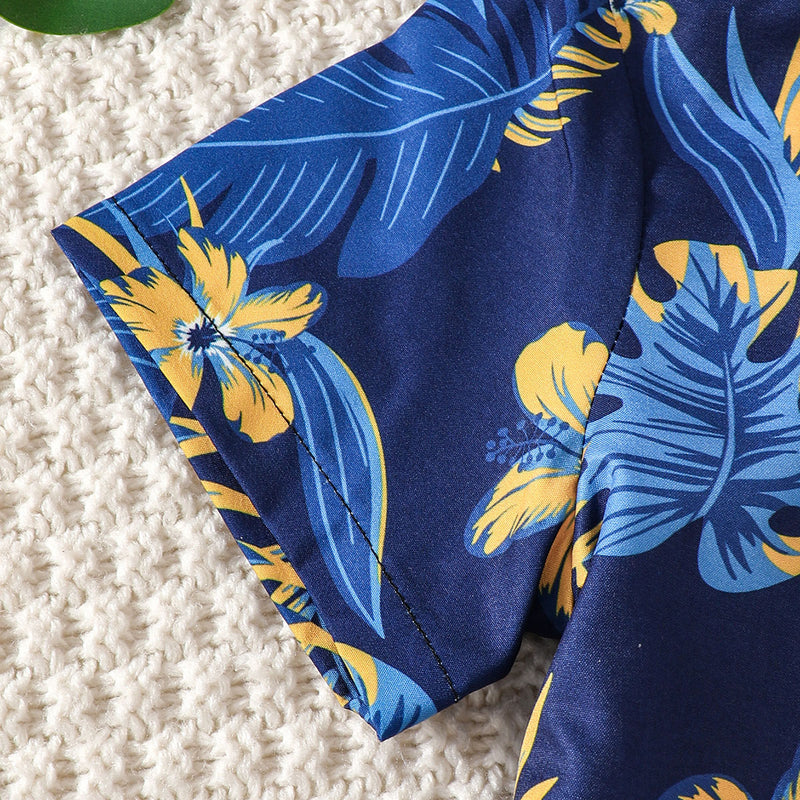 Boys Blue Tropical Print Short Sleeves Shirt With Shorts Set 2 pc. Sets