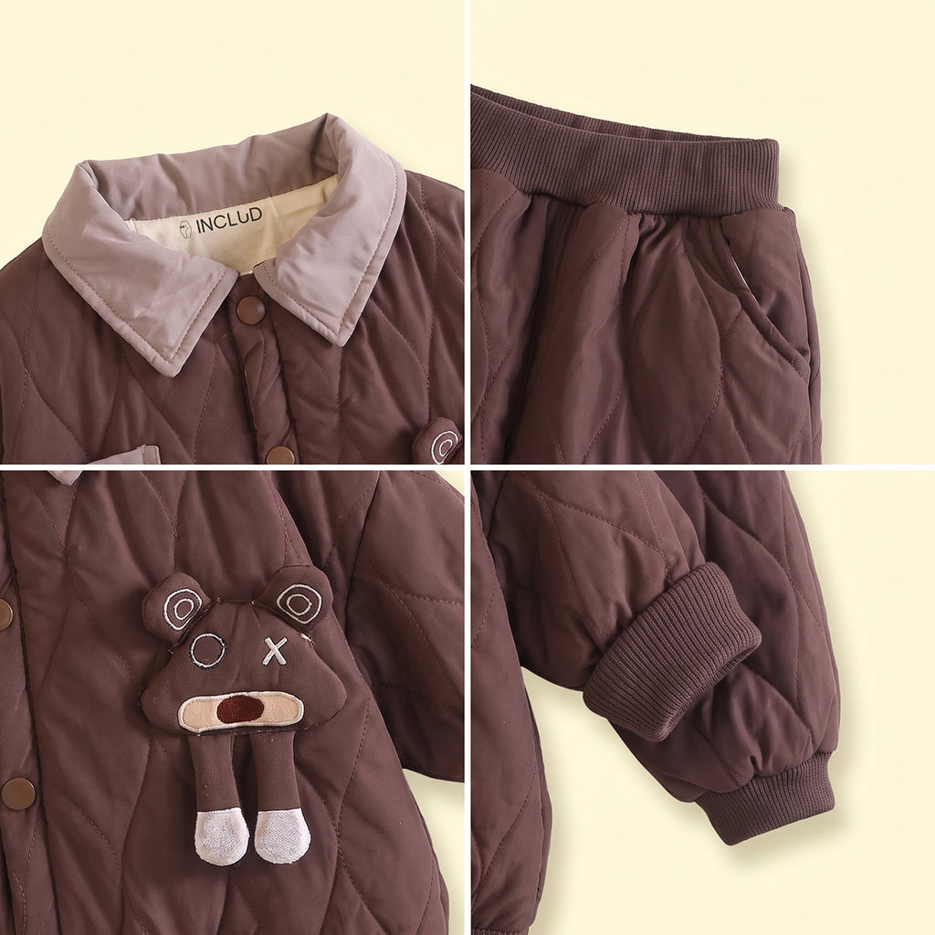 Boys Dark Brown Quilted Jacket & Joggers Co-ord Sets Sets
