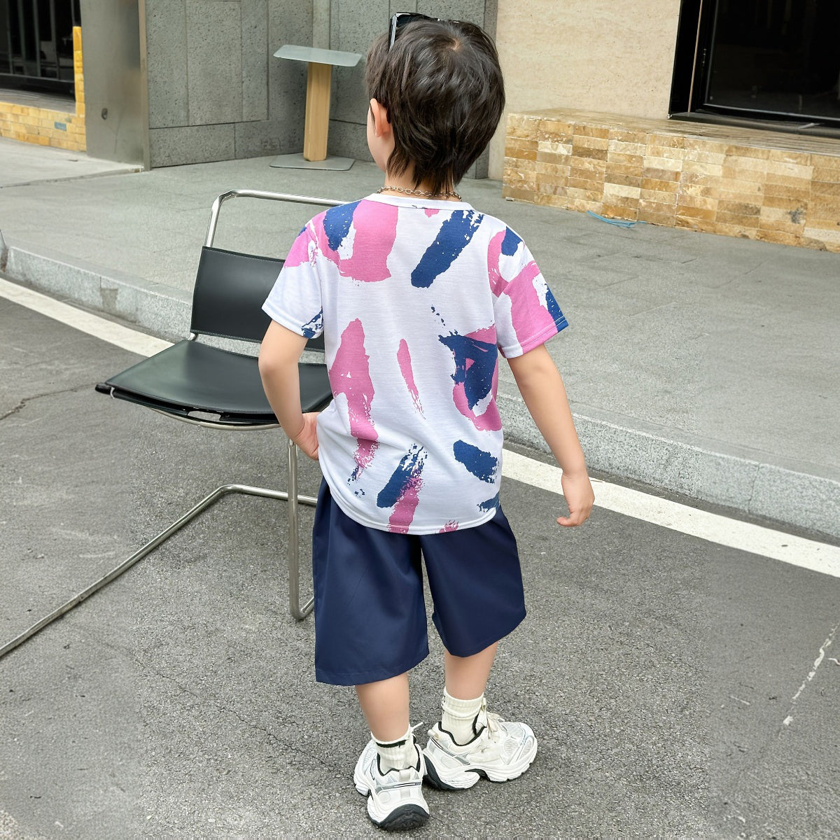 Boys White Abstract Printed Short Sleeve T-Shirt With Shorts Sets 2 pc. Sets
