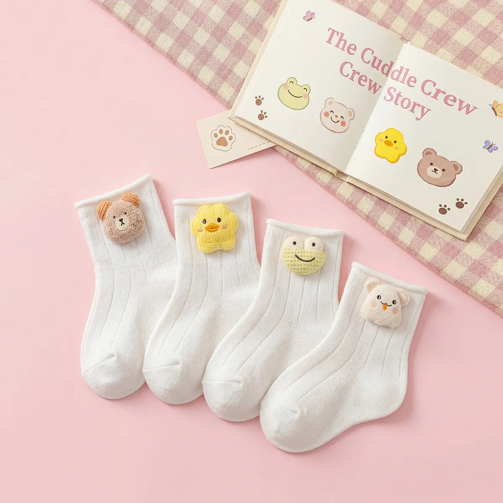 Pack of 4 White Animal Applique Ankle Length Socks Socks White 0-3 M