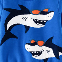 Boys Blue Self-Design Shark Patterns Knitted Sweater Sweaters & Cardigans