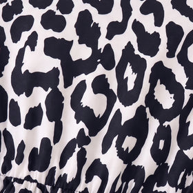 Girls Black Leopard Print Short Sleeve A-line Dress Casual Dresses