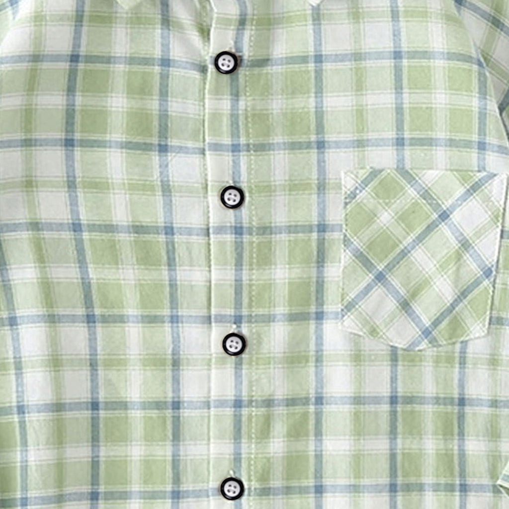 Boys Pastel Green Checkered Oversized Shirt Shirts