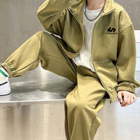 Boys Khaki Long Sleeve Front Open Sweatshirt With Pants Sets 2 pc. Sets