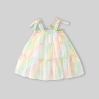 Girls Green Sleeveless Tiered Dress With Bow Details Casual Dresses