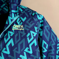 Boys Teal Typographic Printed Hooded Zipper Jacket Coats & Jackets