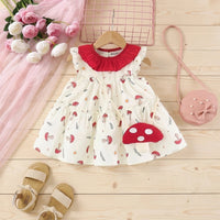 Girls Off White Mushroom Print Fit & Flare Casual Dress Casual Dresses Off White 1-2 Y