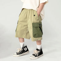 Boys Khaki Cotton Cargo Shorts with Contrast Flap Pockets Shorts